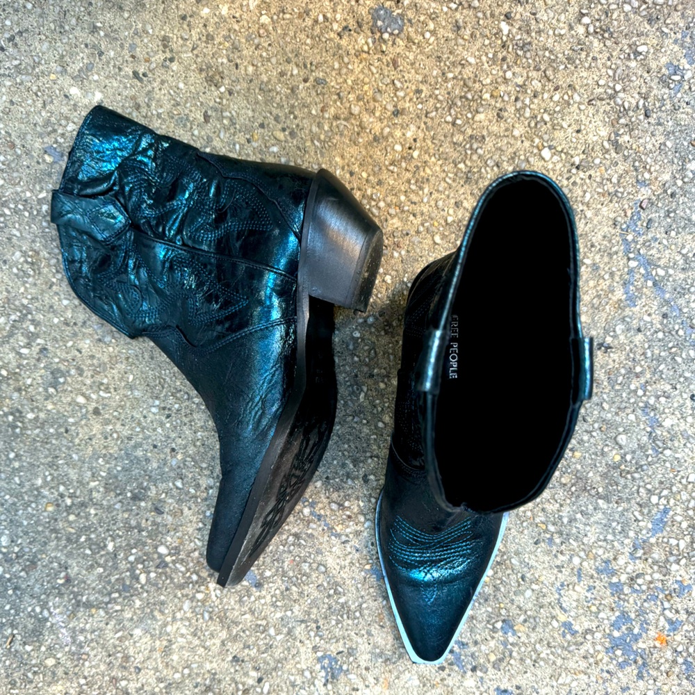 Free People Metallic Turquoise Way Out West Leather Cowboy Boots